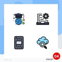 Editable Vector Line Pack of 4 Simple Filledline Flat Colors of education grouts app development cloud Editable Vector Design Elements