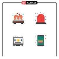 Pictogram Set of 4 Simple Flat Icons of bed health married disease online Editable Vector Design Elements