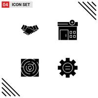 4 Thematic Vector Solid Glyphs and Editable Symbols of agreement map business hospital strategy Editable Vector Design Elements