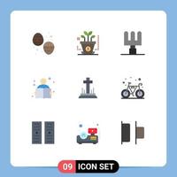 Mobile Interface Flat Color Set of 9 Pictograms of bicycle cross tools christian study Editable Vector Design Elements