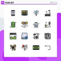 Set of 16 Modern UI Icons Symbols Signs for chip sound monitoring radio fan Editable Creative Vector Design Elements