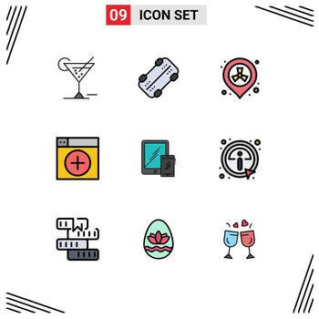 Set of 9 Modern UI Icons Symbols Signs for business app placeholder graphics window Editable Vector Design Elements