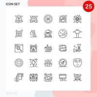 25 líneas universales establecidas para aplicaciones web y móviles llave de aire química fumar sin elementos de diseño vectorial editables vector
