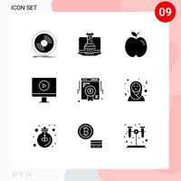 Stock Vector Icon Pack of 9 Line Signs and Symbols for quality video marketing player study Editable Vector Design Elements