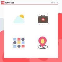 Pack of 4 creative Flat Icons of sky data scince cloudy doctor location Editable Vector Design Elements