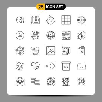 paquete de 25 líneas modernas, signos y símbolos para medios de impresión web, como la configuración de la construcción, el diseño del hogar, elementos de diseño de vectores editables para recién nacidos