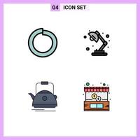 Modern Set of 4 Filledline Flat Colors and symbols such as bolt teapot lamp school pot Editable Vector Design Elements