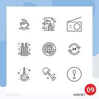 9 Creative Icons Modern Signs and Symbols of big world electric night party candle Editable Vector Design Elements