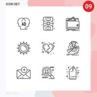 Modern Set of 9 Outlines and symbols such as game spring finance light sun Editable Vector Design Elements