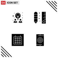 Modern Set of 4 Solid Glyphs Pictograph of creative calendar partnership pencil wireframe Editable Vector Design Elements