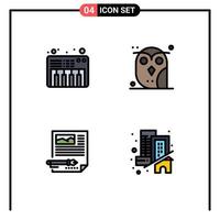 Universal Icon Symbols Group of 4 Modern Filledline Flat Colors of music article animal owl document Editable Vector Design Elements