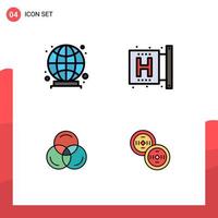 Group of 4 Filledline Flat Colors Signs and Symbols for global color center form coins Editable Vector Design Elements