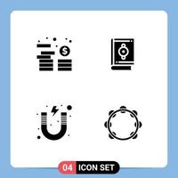 Group of 4 Modern Solid Glyphs Set for asset learn coins quran school Editable Vector Design Elements