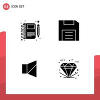 Set of 4 Modern UI Icons Symbols Signs for diary gadget notebook devices off Editable Vector Design Elements