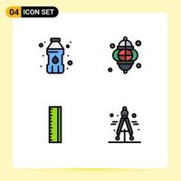 Pack of 4 Modern Filledline Flat Colors Signs and Symbols for Web Print Media such as bottle ruler lantern lamp compass Editable Vector Design Elements