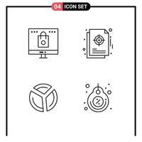 4 User Interface Line Pack of modern Signs and Symbols of bag target shop focus graph Editable Vector Design Elements