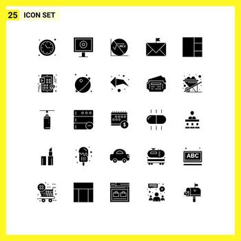 Set of 25 Vector Solid Glyphs on Grid for layout flagged formula envelope contact Editable Vector Design Elements