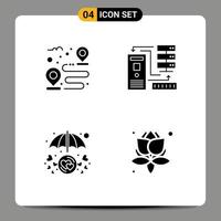 Modern Set of 4 Solid Glyphs Pictograph of destination heart path database love care Editable Vector Design Elements