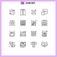 Set of 16 Modern UI Icons Symbols Signs for development agile ecommerce messages chat Editable Vector Design Elements