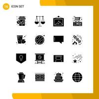 16 Universal Solid Glyphs Set for Web and Mobile Applications fruit shopping libra commerce black friday Editable Vector Design Elements