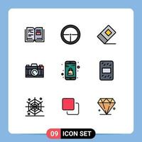 Modern Set of 9 Filledline Flat Colors and symbols such as shopping bag target photo camera Editable Vector Design Elements