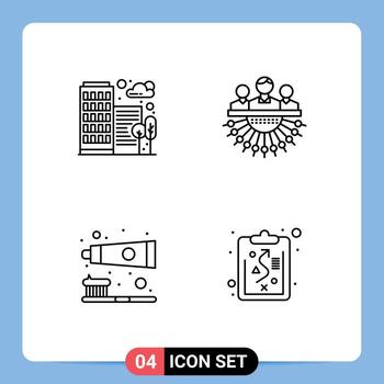 4 colores planos universales de línea de llenado establecidos para aplicaciones web y móviles que crean elementos de diseño vectorial editables de cepillo de dientes humano de oficina vector