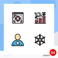 4 Thematic Vector Filledline Flat Colors and Editable Symbols of web user research growth ship Editable Vector Design Elements