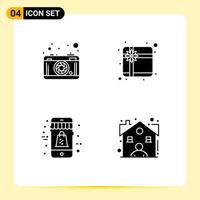 Pack of 4 creative Solid Glyphs of camera mobile picture present broker Editable Vector Design Elements