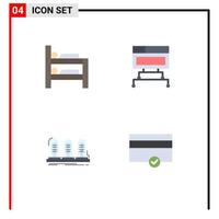 Pictogram Set of 4 Simple Flat Icons of bed lamp computer database tube Editable Vector Design Elements