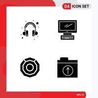 Universal Icon Symbols Group of 4 Modern Solid Glyphs of headset coin computer imac crypto currency Editable Vector Design Elements