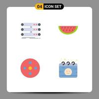 Pictogram Set of 4 Simple Flat Icons of server camera reel database melon reel Editable Vector Design Elements