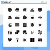 Modern Set of 25 Solid Glyphs Pictograph of firewall drink document container alcohol Editable Vector Design Elements