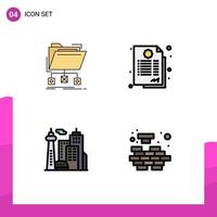 Set of 4 Modern UI Icons Symbols Signs for backup architecture folder contract landmark Editable Vector Design Elements