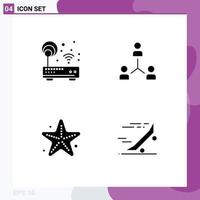 Universal Icon Symbols Group of 4 Modern Solid Glyphs of signal hierarchy router company team Editable Vector Design Elements