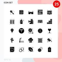 25 Universal Solid Glyphs Set for Web and Mobile Applications online browser glasses designer chat Editable Vector Design Elements