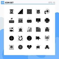 25 Universal Solid Glyphs Set for Web and Mobile Applications floppy computer stage sports ludo board Editable Vector Design Elements