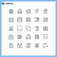 Mobile Interface Line Set of 25 Pictograms of loving hearts iot business shaking hand Editable Vector Design Elements