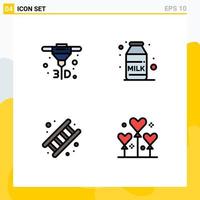 4 User Interface Filledline Flat Color Pack of modern Signs and Symbols of printing service breakfast fire balloon Editable Vector Design Elements