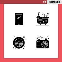 Set of 4 Commercial Solid Glyphs pack for phone steering android bath wheel Editable Vector Design Elements