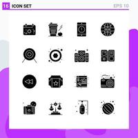 Set of 16 Modern UI Icons Symbols Signs for world internet glass global error Editable Vector Design Elements