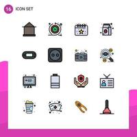 Flat Color Filled Line Pack of 16 Universal Symbols of console food time process coffee party Editable Creative Vector Design Elements