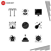 9 Universal Solid Glyphs Set for Web and Mobile Applications proceed work devices team business Editable Vector Design Elements