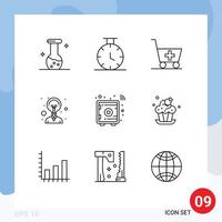 Pack of 9 creative Outlines of cake safe box medicine locker smart Editable Vector Design Elements