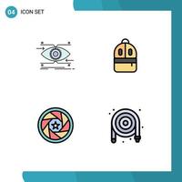 Universal Icon Symbols Group of 4 Modern Filledline Flat Colors of attention aperture looking backbag logo Editable Vector Design Elements