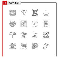 Set of 16 Modern UI Icons Symbols Signs for film outgoing wedding call shield Editable Vector Design Elements