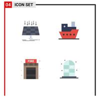 Pack of 4 Modern Flat Icons Signs and Symbols for Web Print Media such as solar fire technology steamboat house Editable Vector Design Elements