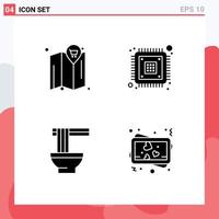 User Interface Pack of 4 Basic Solid Glyphs of map food chip encryption ramen Editable Vector Design Elements