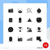 Pictogram Set of 16 Simple Solid Glyphs of document gps buds navigation compass Editable Vector Design Elements