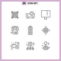 Modern Set of 9 Outlines and symbols such as chinese asian slide projector warning pc Editable Vector Design Elements