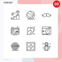 Modern Set of 9 Outlines and symbols such as monitor bar basket ball analytic male Editable Vector Design Elements